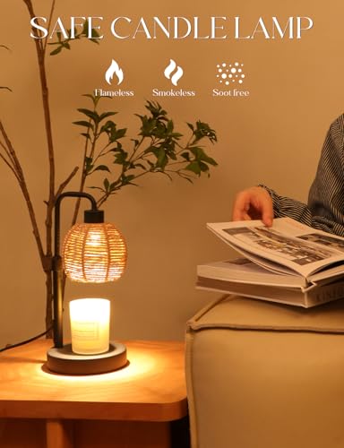 Candle Warmer Lamp with Timer Dimmable, Natural Weaving Boho Electric Candle Lamp, Wax Warmer Lamp for Mothers Day Gifts for Mom, House Warming Gifts New Home Decor