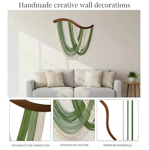 Large Macrame Wall Hanging Macrame Wall Decor Tapestry For Headboard Bedroom Livingroom Boho Fiber Home Art (Green-B) - color: Green-B