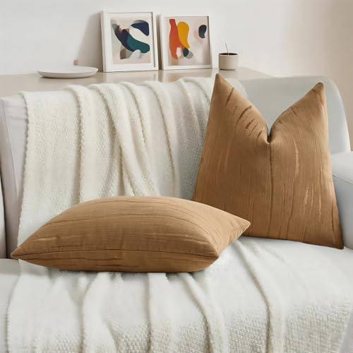 HAUSSY 2 Pack Lumbar Pillow Covers 12x20 Inch, Boho Embossed Decorative Throw Pillows Soft Striped Textured Cushion Covers Home Decor Morden Pillowcase for Couch Living Room Sofa Bed, Bronze Brown - color: Bronze, size: 20" x 12" (Pack of 2)