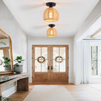 Hand-Woven Rattan Flush Mount Ceiling Light,Farmhouse Light Fixtures Ceiling Mount Boho for Hallway Bedroom Kitchen Entryway Living Room - color: 7.87 IN Rattan 1 Pack