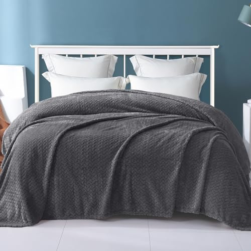 Exclusivo Mezcla Fleece Twin Size Blanket for Bed, 60x80 Inches Soft Cozy Jacquard Flannel Blankets, Lightweight Fuzzy Plush for Women, Dark Grey - color: Dark Grey, size: Twin ( 60x80 IN )