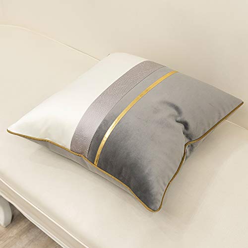 Avigers 16 x 16 Inches Gray White Gold Leather Striped Patchwork Velvet Cushion Case Luxury Modern Throw Pillow Cover Decorative Pillow for Couch Living Room Bedroom Car - color: Gray, size: 16" x 16" (Pack of 1)