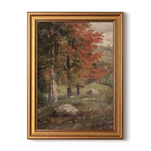 HUARCEY Vintage Framed Canvas Wall Art, Autumn Birch Art Prints, Fall Forest Landscape Decor for Living Study Room Bedroom Kitchen Hallway Fireplace, Rustic Farmhouse Traditional Decor, 12x16 Inch - color: Autumn Birch, size: 16"L x 12"W
