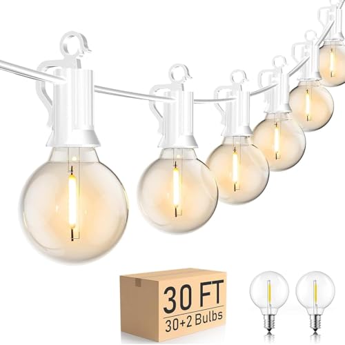 Brightown 30 FT Outdoor String Lights - Commercial Globe Patio Lights with 30 G40 LED Shatterproof Bulbs, Waterproof Connectable Hanging Light for Backyard Bistro Porch Cafe Deck - color: White, size: 30FT