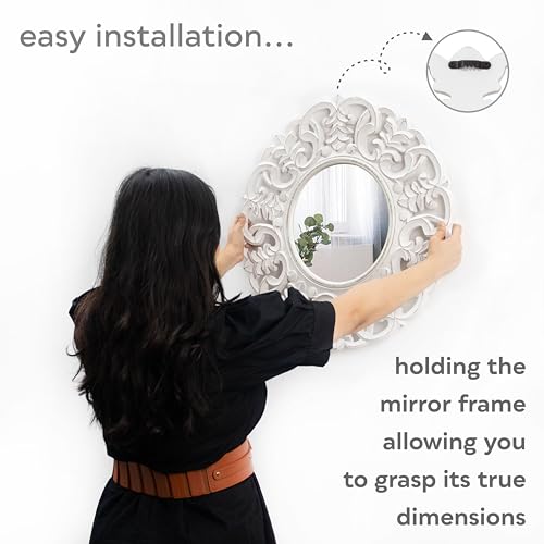 JFY Designs Wall & Accent Mirror Wall Décor - Vanity Mirror with Engineered Wood Frame, Boho Farmhouse Wall-Mounted Mirrors for Bathroom, Entryway, Living Room - color: Augustine White, size: 24"L x 24"W