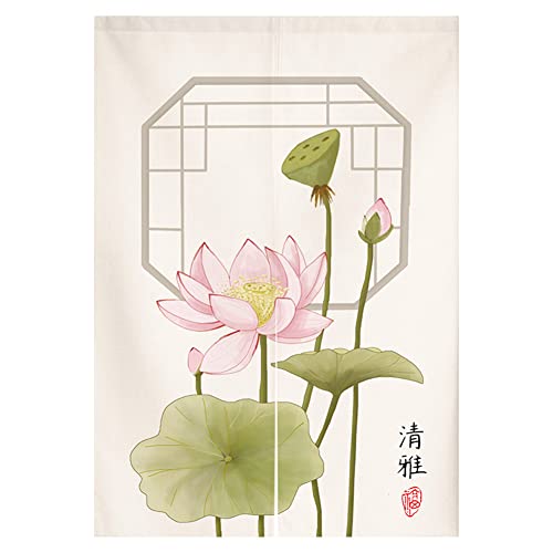 Japanese Noren Doorway Curtain Tapestry Traditional Chinese Wealth Fortune Door Curtain Lotus Painting Kitchen Home Decoration, 33" x 35" - color: Multi 4, size: 33.5"W x 35.5"L (Pack of 1)