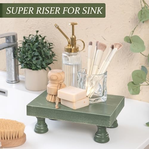 EOSAHR Pine Wood Riser Display Stand for Coffee Table – Stylish Pedestal Stand to Showcase Your Bathroom Accessories – Farmhouse Home Decor for Displaying Plant, Cupcakes and Soap Dish (Green) - color: D-Green