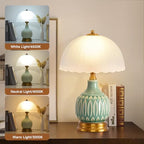 Table Lamps Ceramic Retro Lamp for Living Room,15.7" Modern Bedside Nightstand Traditional Lamps, Classic Chinoiserie Green Glass Lamp for Home (Retro) - style: Retro