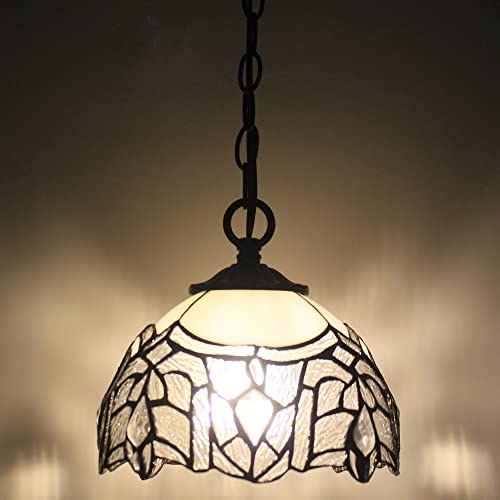 Small Tiffany Pendant Light 8 inch Tiffany Style Stained Glass Pendant Hanging Lamp Small Vintage Hanging Light Fixtures for Home Living Room Restaurant Hallway (White Bending Crtystal Style) - color: White Bending Style