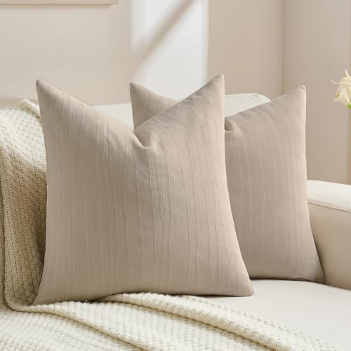 FUTEI Pack of 2 Chenille Decorative Throw Pillow Covers 20x20 Inch,Soft Crushed Striped Texture Cushion Case,Modern Home Decor for Couch Bed Living Room,Beige - color: Beige, size: 20" x 20" (Pack of 2)