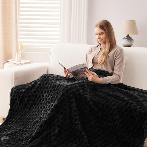 NEWCOSPLAY Super Soft Throw Blanket Black Premium Silky Flannel Fleece 3D Clouds Stylish Jacquard Lightweight Bed Blanket All Season Use 350GSM (Black, Throw(50"x60")) - color: Black, size: Throw(50"x60")