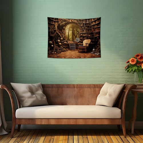 QGHOT Bookshelf Tapestry, Fairy Tale Forest Academic Tapestry Wall Hanging Fantasy Witch Backdrop for Bedroom Living Room Decor 39.4" x 31.5" - color: D, size: 31.5"L x 39.4"W