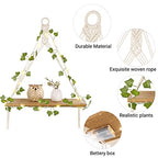 Mkono Artificial Ivy Macrame Hanging Shelves with Lights Set of 2 Boho Wall Decor Display Plants Photos Wood Floating Storage Shelf for Bedroom Bathroom Living Room Nursery Dorm Kitchen, White
