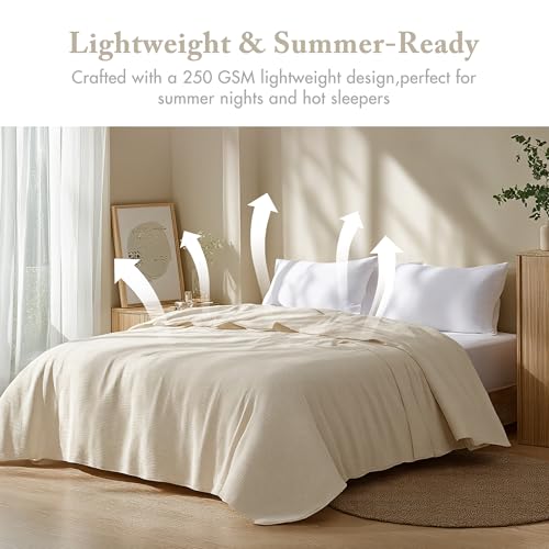 Madison Park Freshspun Basketweave Luxury Cotton Blanket Natural 66x90" Twin Size Basketweave Premium Soft Cozy 100% Cotton For Bed, Couch or Sofa - color: Natural, size: Twin