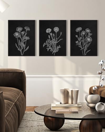 Drsoum Black White Flower Wall Art Vintage Minimalist Floral Wall Hanging Decor Bohemain Botanical Prints Artwork for Office Dining Room Hallway 11x14in Black Framed - color: White Flower, size: 11x14in, Black Framed