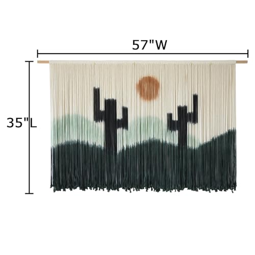 Macrame Wall Hanging Green Cactus Wall Decor Macrame Wall Decor 57" W x 35" L Dip-Dye Large Yarn Tapestry Fiber Art Home Decor - color: Green1