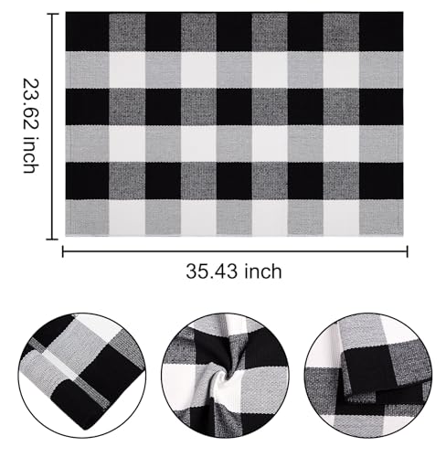 Black and White Layered Doormat 24''x35''Buffalo Plaid Checkered Rug Cotton Machine Washable Mat for Front Porch, Kitchen, Farmhouse, Entryway,Bathroom - color: Black Buffalo, size: 24''x 35''