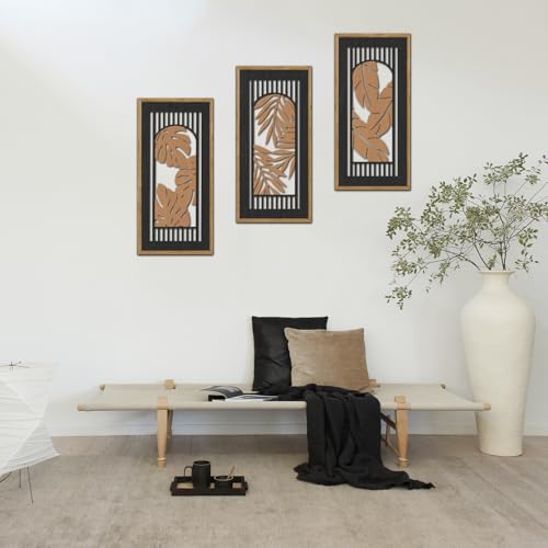KAIRNE Rustic Tropical Boho Wall Decor,Palm Leaf Wooden Sign for Bathroom,Vintage Leaf Plant Hanging Wood Plaque Bohemian Wall Art Botanical Picture for Living Room Decoration 3 pcs(8x16Inch) - color: Tropical, size: 8"L x 16"W
