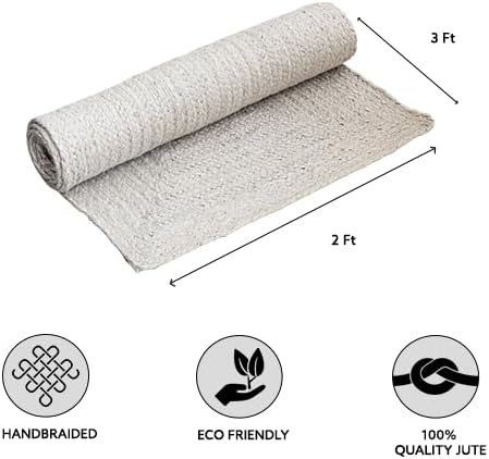 HOMEMONDE Jute Rug 2'x3' Rectangular Boho Home Decor Area Rug - Off-White Hand Woven Rustic Vintage Reversible Braided Rug for Entryway, Bedroom, Kitchen, Living Room, Hallway, Dining Room