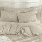 JELLYMONI Pillowcases King Size Light Sand 2 Pack Boho Plaid Bed Pillow Covers 20x36in Polyester Envelope Pillow Shams Tufted Bohemian Textured (Pillows are not Included) - color: 01 - Light Sand - Grid, size: 36" x 20" (Pack of 2)