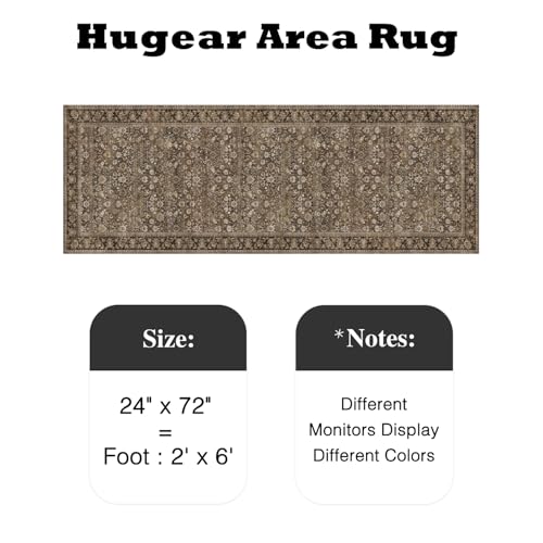 HUGEAR 2x6 Runner Rug Machine Washable Brown Hallway Area Rugs Indoor Accent Rugs Floral Low Pile Carpet Distressed Throw Rug Bedroom Living Room Office Dining Kitchen Laundry Non Slip - color: Floral | Brown, size: 2' x 6' (Runner)
