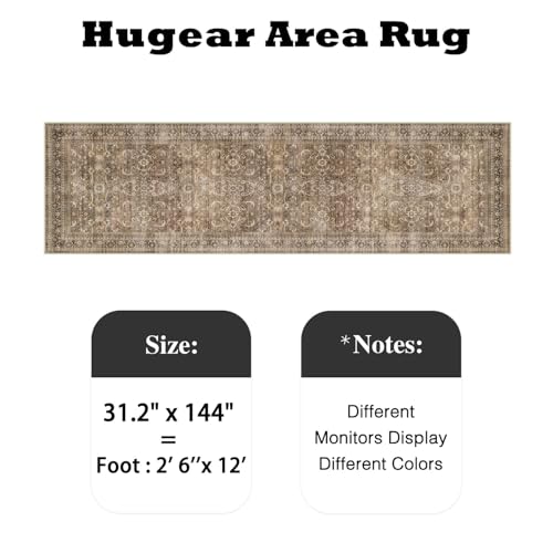 HUGEAR 2'6''x12' Runner Rug Hallway Vintage Brown Machine Washable Retro Floral Low Pile Carpet Distressed Long Throw Rug Bedroom Kitchen Laundry Non Slip Soft Lightweight - color: Retro | Brown, size: 2'6" x 12' (Runner)