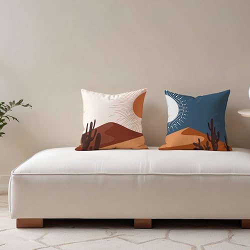 Sun and Moon Western Pillow Covers 18x18, Abstract Western Sunshine Desert Pillow Covers, Boho Western Decor, Boho Room Home Decor, Western Home Room Decor, Set of 2 - color: Sunandmoon-01