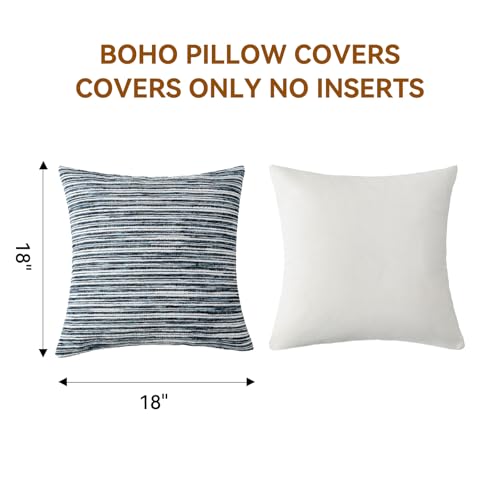 Boho Pillow Covers 18x18 Set of 2 Geometric & Striped Pillow Covers-Hand-Tufted Textured Pillowcases-Farmhouse Linen Decorative Throw Pillows for Sofa, Couch, Bed, Chair, Living Room, Blue - color: Blue