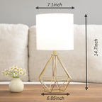 Gold Modern Small Table Lamp for Bedroom & Living Room - Geometric Metal Base, White Fabric Shade, Ideal for Bedside & Kids' Desk, Nightstand Lamp - color: Brass Gold