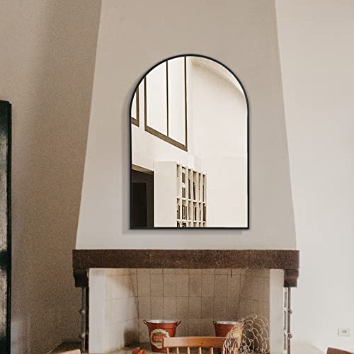 Arched Bathroom Mirror for Wall, 36" x 24" Black Metal Frame Vanity Mirror, HD Glass Over Sink for Bathroom, Entryway, Bedroom - color: Matte Black, size: 36"L x 24"W