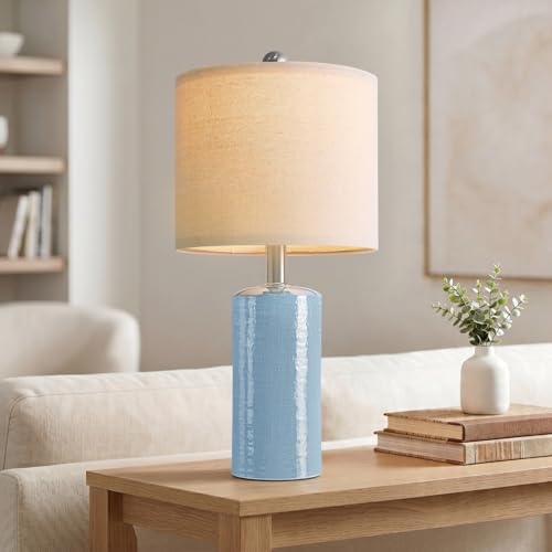 G-SAFAVA 20.5" Small Table Lamps for Living Room Lamp Set of 2 Ceramic Lamps for Bedroom Bedside Lamps Modern Boho Lamps for Night Stands Farmhouse Nightstand Lamp Side End Table Lamp, Light Blue - color: Light Blue