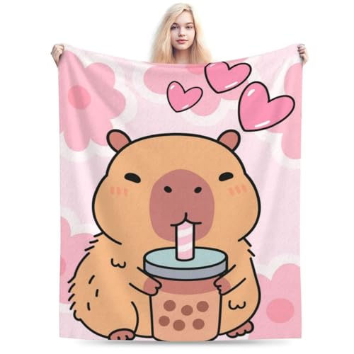 Cute Capybara Blanket Gifts for Women Kids, Boba Tea Flannel Blankets, Warm Cozy Soft Throw for Bedroom, Camping, Couch, Decor 50x60 in - color: Capybara, size: 50"x60"