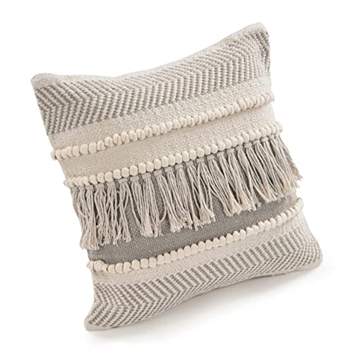 Trade AM LR Home 20" x 20" Inches Striped Cotton Throw Pillow Covers for Home Decor | Shabby Chic Boho Cushion Covers for Throw Pillows | Perfect for Living Room Couch & Bedroom Decorations | Beige - color: Beige, size: 20" x 20" (Pack of 1)