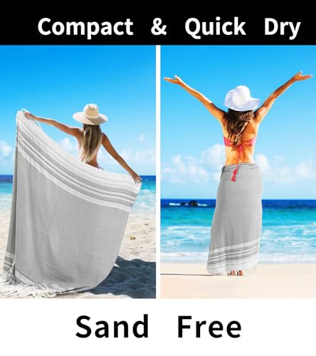Giant Turkish Beach Towel Boho Beach Throw Blanket Anti Resistant Sand Free Quick Dry Lightweight Sandless Cloud Hawaii Honeymoon Travel Essentials Xl Big Huge Jumbo Women Summer Vacation Gift - color: Beige, size: Giant Large 82''x88''