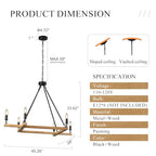 L45'' Natural Farmhouse Square Wood Chandeliers Rustic 6-Light Unique Rectangular Candle Chandelier Long Ceiling Pendant Light for High Ceiling Living Dining Room Foyer Kitchen Island,E12 - color: Natural, size: 45 inches