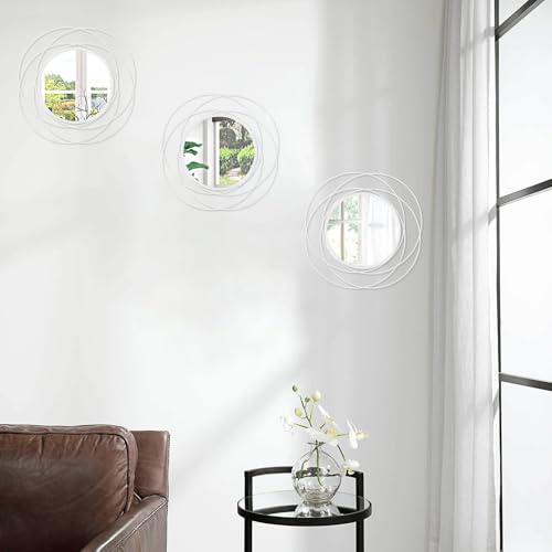 3 Pack Circle Mirror Wall Decorative Metal Wall Mirror, Art Small Round Wall Home Mirror, Decor Living Room Bedroom Bathroom Entryway 12" White - color: Circle-white, size: 3 Set 12"L x 12"W