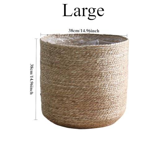 14 inch Large Seagrass Woven Planter Basket - Wicker Planter Basket with Plastic Film Insert for Indoor Plants, Large Monstera Pot, Woven Storage Basket, Boho Home Decor (Large) - size: Large