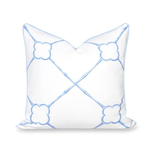 Hofdeco Premium Grandmillennial Coastal Hampton Patio Indoor Outdoor Throw Pillow Cover Only, 22"x22" Water Repellent for Backyard, Couch, Poolside, Azure Baby Blue Print Bamboo Trellis - color: Azure Baby Blue Bamboo Trellis 22"x22"