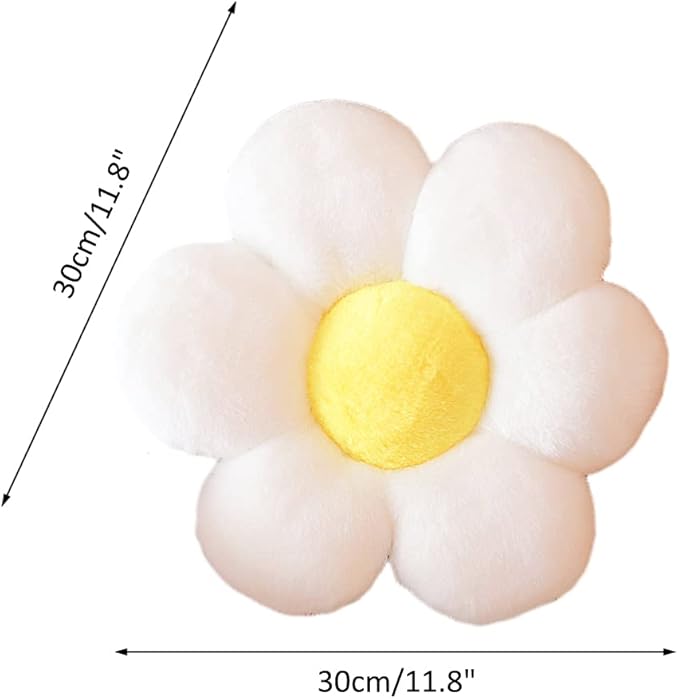 lannery Flower Plush Throw Pillows, Flower Floor Pillow Seating Cushion Toy for Reading, Room, Watching TV (11.8", White-2)