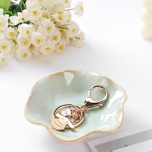 2PCS Ring Holder Dish, Small Key Bowl, Ceramic Trinket Tray Jewelry Dish Organizing Necklace Earrings for Mom Friend Sister, All Jewelries Are NOT Included. Light Green+Crystal Green.… - color: Light Green+Crystal Green