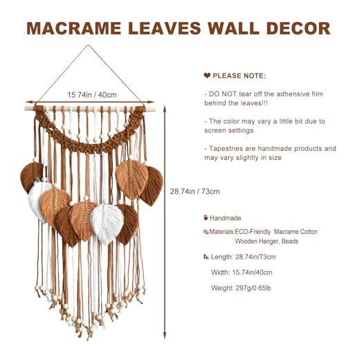 Artilady Macrame Wall Hanging -Handmade Leaf Wall Tapestry,Boho Decorations for Bedroom Living Room Bathroom,Earthy Room Decor Aesthetic,Wedding Birthday for Women Girls - color: Brown Orange
