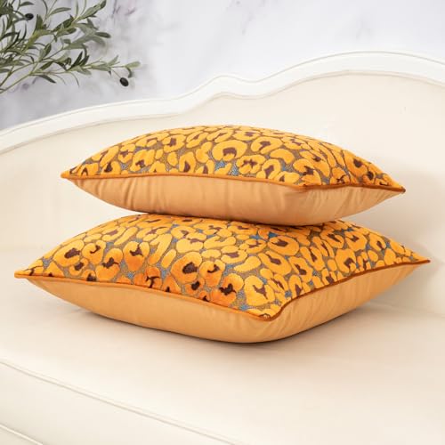 Alerfa Orange Floral Throw Pillow Cover 12 x 20 Inch Cut Velvet Rectange Luxury Decorative Lumbar Pillow Cover for Couch Living Room Bedroom - color: Orange, size: 20" x 12" (Pack of 1)