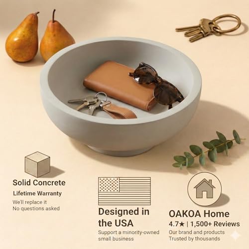 OAKOA Concrete Fruit Bowl for Kitchen Counter - Large Decorative Bowls for Home Decor - Modern Key Bowl for Entryway Table - Footed Pedestal Bowl for Keys - color: Gray