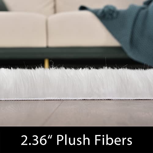 Latepis White Sheepskin Rug 2x3 Faux Fur Sheepskin Rug for Living Room Fluffy Washable Rugs for Bedroom Luxury Room Decor Furry Rugs Rectangle - color: White, size: 2' x 3' (Rectangular)