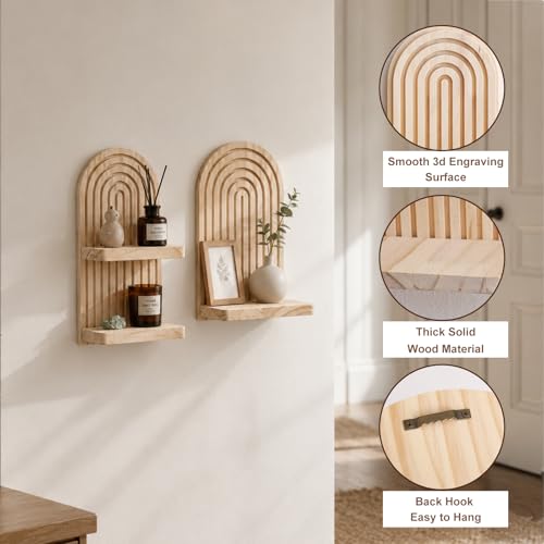 Artilady Boho Shelf Wall Decor Set of 2, Natural Wood Wall Mounted Shelves, Hanging Plant Shelf for Small Space Entryway Bedroom Living Room (Beige Set 2) - color: Beige Set 2