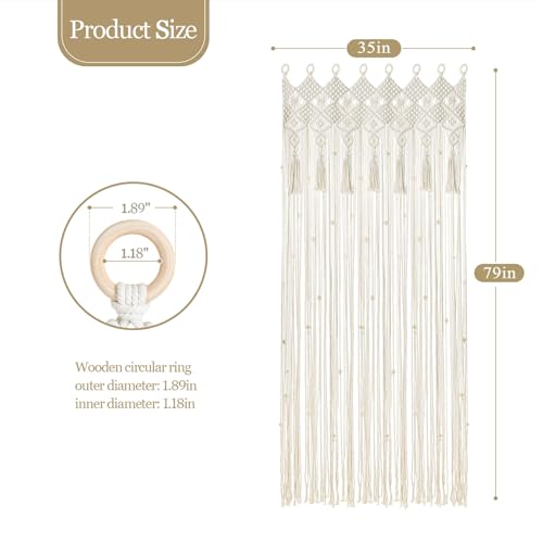 BECHAEO Boho Macrame Beaded Curtain Handmade Door String Curtain for Doorway Window Cotton Tassels Beads Hanging Room Divider Hallway Closet Bedroom Living Room Decor, White - 1 Panel 35" W x 79" L - size: 35"W x 79"L (Pack of 1)