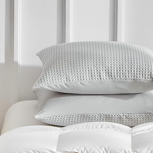 WARMDERN Waffle Weave Pillowcases Standard Size 2 Pack Pillow Cases Soft Microfiber Pillow Case Covers Set of 2 Boho Woven Textured Pillowcase with Envelope Closure(Light Grey, Standard, 20x26 Inches) - color: Light Grey-waffle Weave, size: 20" x 26" (Pac