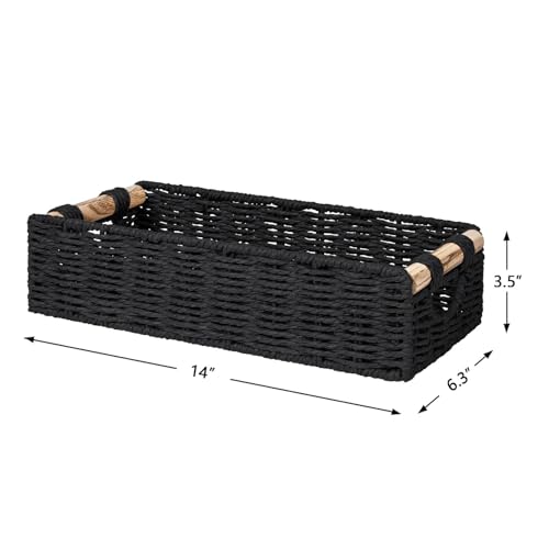 CubesLand Back of Toilet Storage Basket for Organizing w/Cut Out Handle, Handwoven Toilet Tank Top Paper Baskets, Wicker Decorative Basket for Countertop, Home Decor, Living Room, Nursery, Black - color: Black, size: M-14.17" (L) X 6.29" (W) X 3.54" (H)