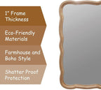 COZAYH Rustic Farmhouse Wall Mirror, 23.5” x 38” Rectangular Decorative Wall Mounted Mirror with Distressed Wood Frame & Curved Scallop Detail, Natural