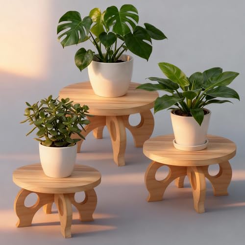 Threehoney 3 Pcs Plant Stand Indoor 8/9/11" Round Wood Plant Stands Outdoor Round Risers Decorative Wooden Stool for Flowers Pedestal Board Holder for Rustic Balcony Garden Decor(Light Wood,Low) - color: Light Wood